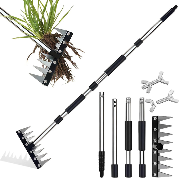 Garten Rechen, Harke Garten aus Manganstahl, Unkrautstecher mit Langem Stiel 155cm, Unkrauthacke Ent