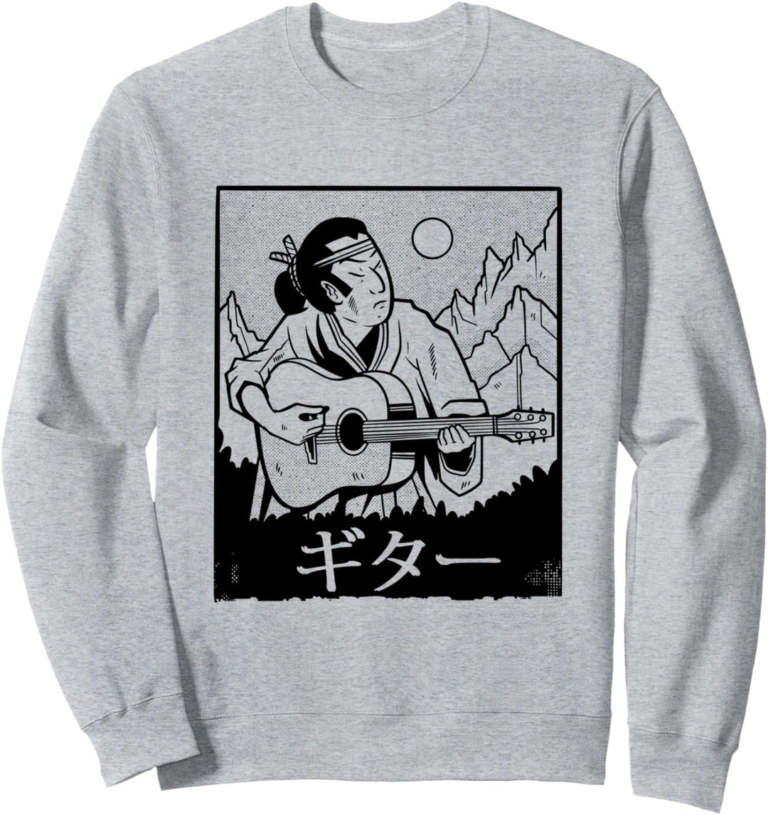 Samurai Gitarrenspieler Lustiger japanischer Kunstdruck Stil Sweatshirt