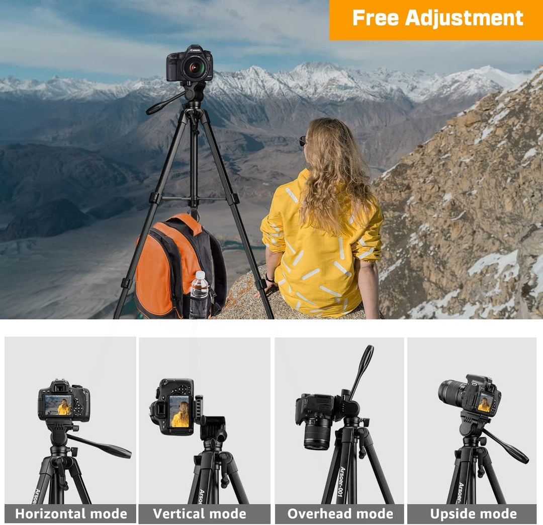 Kamera Stativ, Arsoer 152 cm Stativ mit Fluidkopf für Sony/Canon/Nikon Kamera, Aluminium Handy Stati