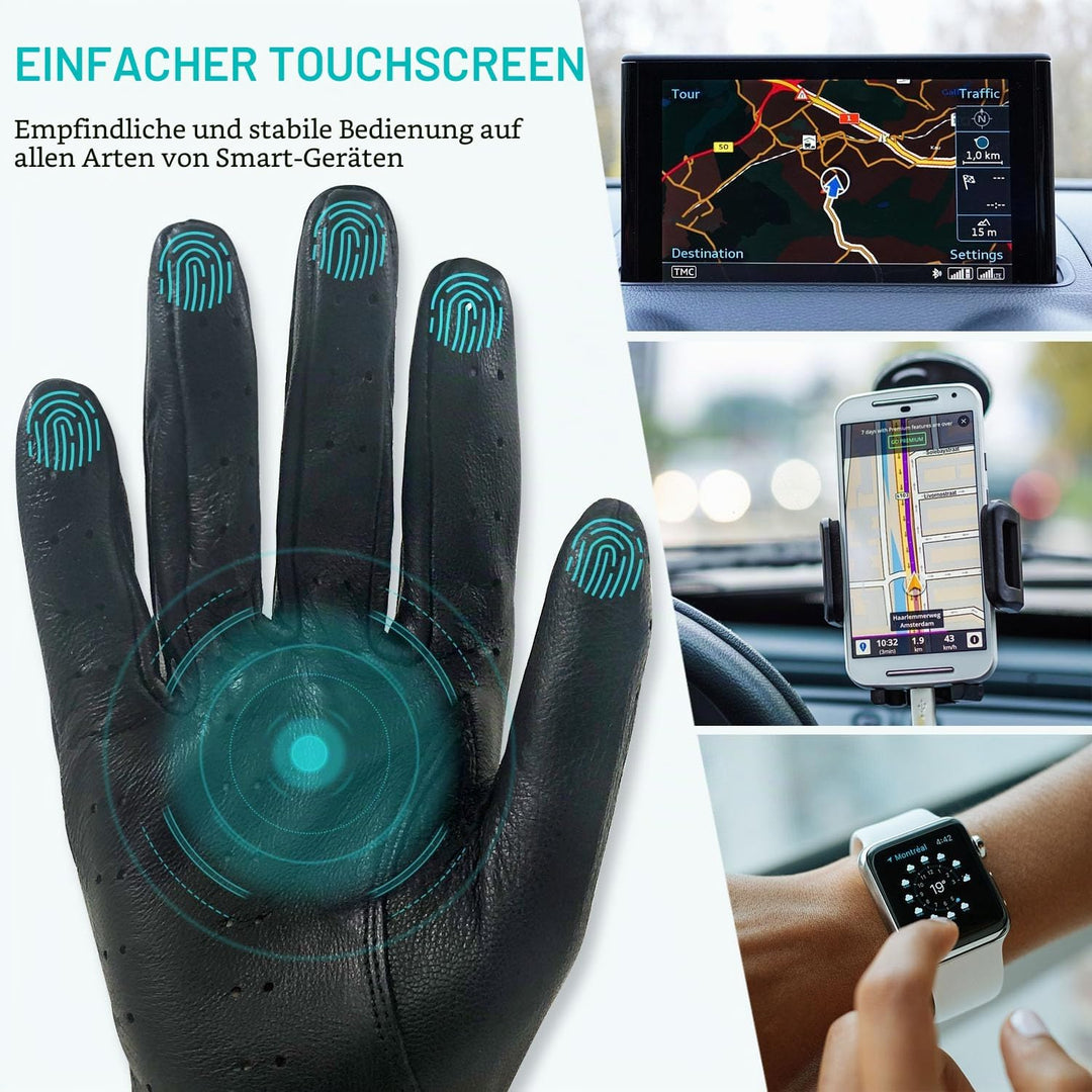 ZLUXURQ Damen Retro Weiche nd Dünne Ausgezeichnete Lammfell Leder Qualität Touchscreen Fahrhandschuh