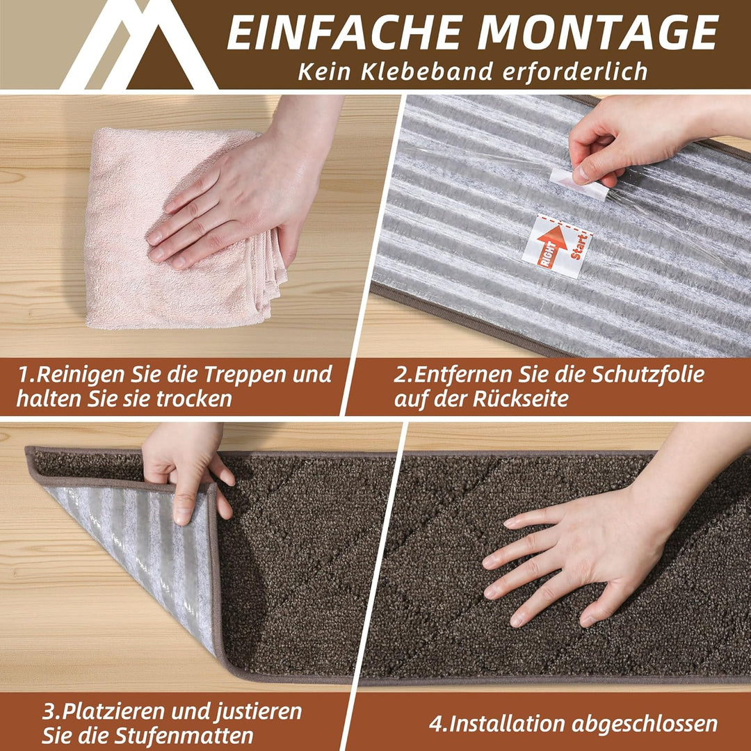 COSY HOMEER Stufenmatten Innen 70x22cm(4 Stück), Treppenstufen Matten rutschfest für Kinder, Ältere
