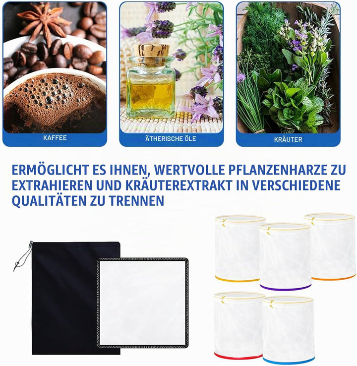 Bubble Bags, Bubble Hash Bag Set 1 Gallonen 5 Beutel Set, Presssieb und Aufbewahrungsbeutel Kit für