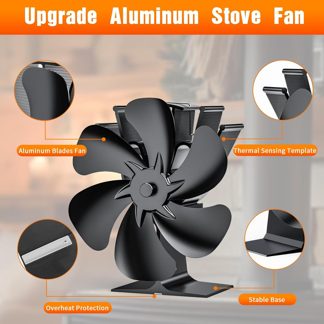 Wopigh Kaminventilator 6 Flügel Ofenventilator Ohne Strom, Holzofenventilator Leiser Betrieb, Angetr