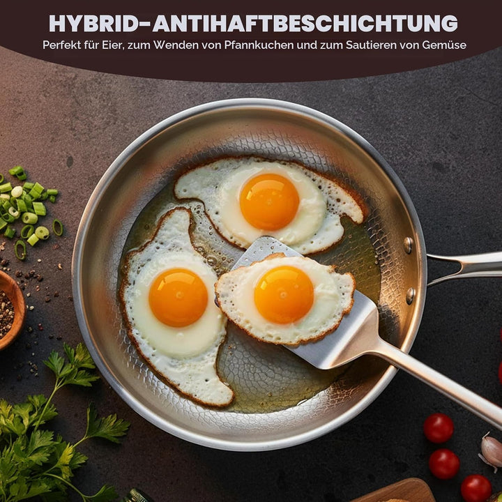 Titan Bratpfanne mit Deckel,Pfannen aus Titan mit gehämmertem Muster zum Kochen, kratzfeste, antihaf