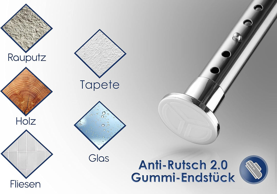Rostfreie Edelstahl Teleskopstange ohne Bohren 260-310cm, Ø25mm Multifunktionale Gardinenstange Klem