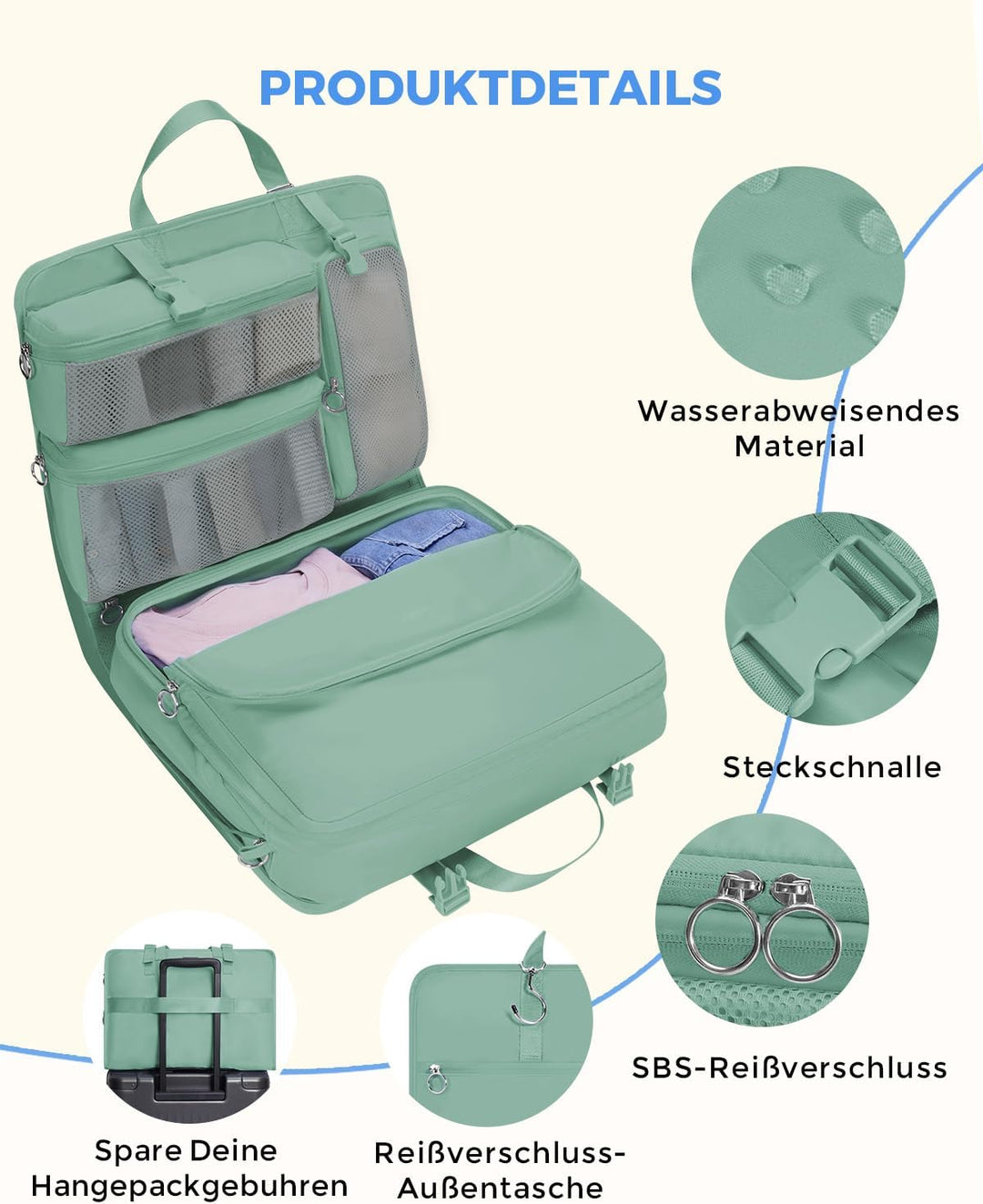 WANDF 6-in-1 Packing Cubes Koffer Organizer mit 360°-Aufhängehaken, Wasserabweisende Packwürfel Komp