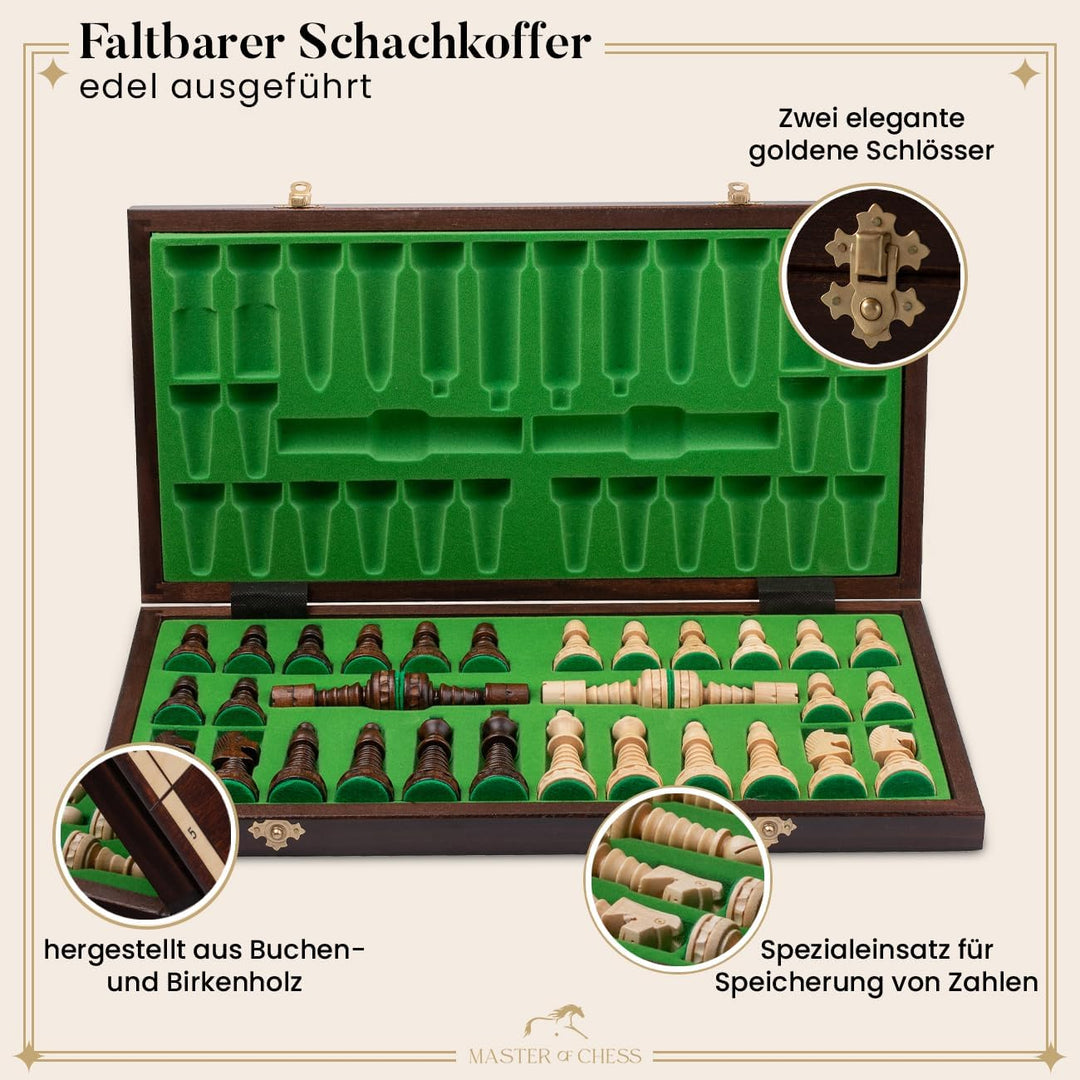 Master of Chess Gentleman 48 x 48 x 3 cm Grosses Holzschach für Erwachsene und für Kinder Handgefert