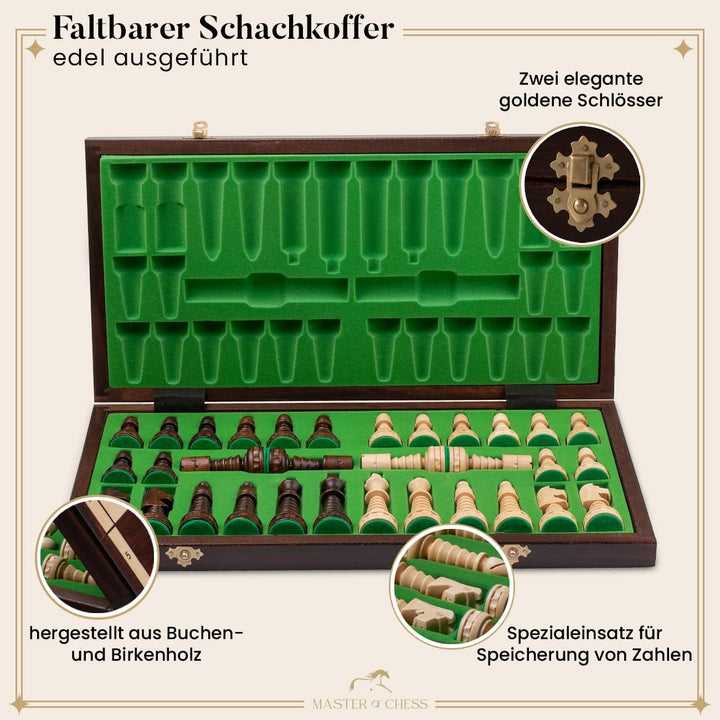Master of Chess Gentleman 48 x 48 x 3 cm Grosses Holzschach für Erwachsene und für Kinder Handgefert