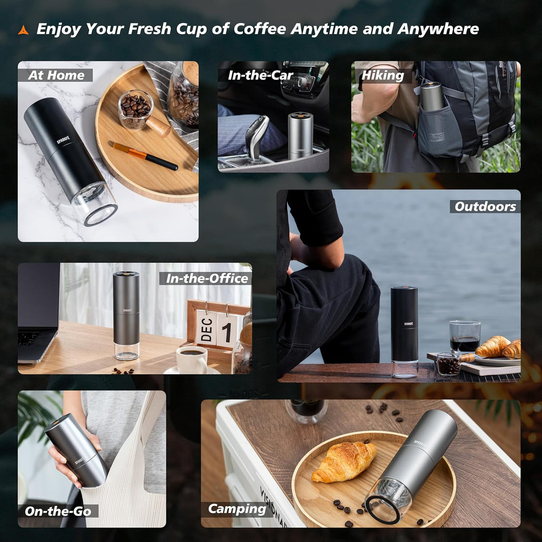 Tragbare elektrische Kaffeemühle, wiederaufladbare Handmühle mit konischem Frässtift aus Edelstahl,