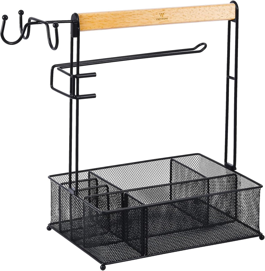 Grill-Caddy, Picknick-Grill-Organizer für Camping, Outdoor, Netzkorb mit 3 Haken zum Aufhängen und P