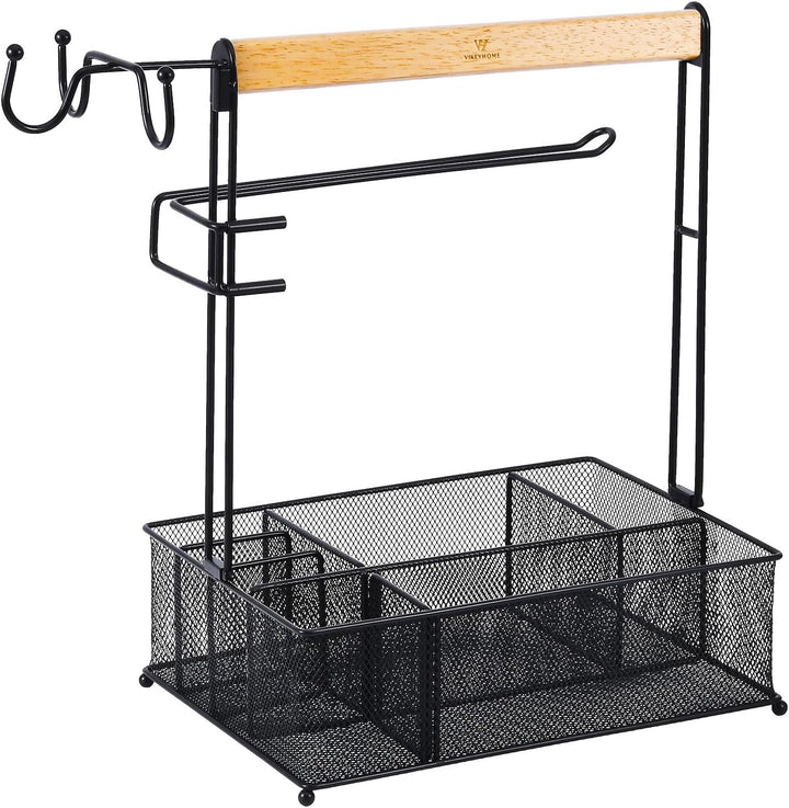 Grill-Caddy, Picknick-Grill-Organizer für Camping, Outdoor, Netzkorb mit 3 Haken zum Aufhängen und P