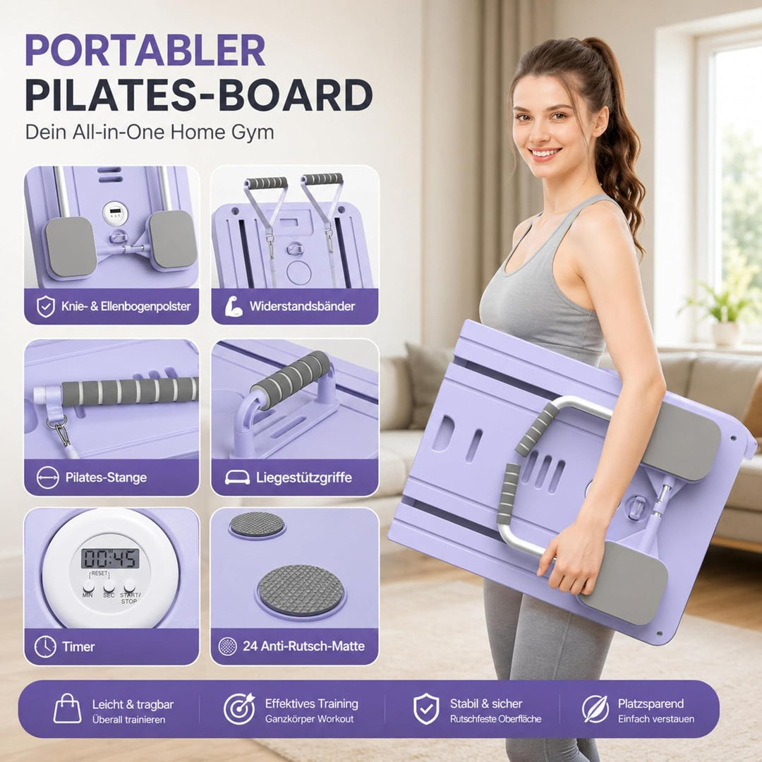 Skay Pilates Board für Zuhause – Faltbares Pilates Reformer Set mit Timer, Multifunktionales Pilates