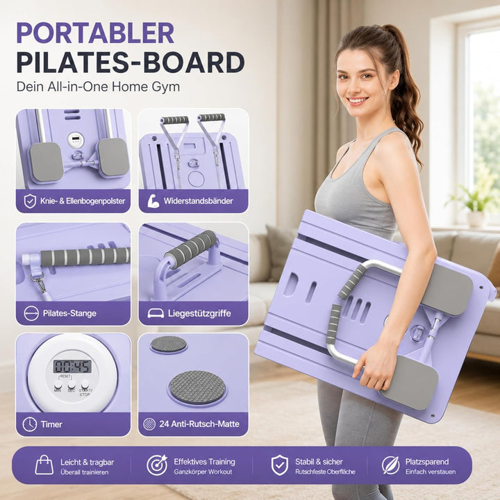 Skay Pilates Board für Zuhause – Faltbares Pilates Reformer Set mit Timer, Multifunktionales Pilates