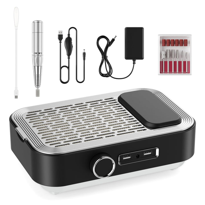 4-in-1 Elektrische Nagelfeile mit Staubsauger, LED-Lampe & Powerbank, 45.000 U/min Professionelle Na