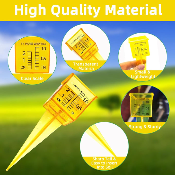 Qivine 20 Stück Regenmesser Garten, 20mm und 1 Zoll Skalen Niederschlagsmesser mit Erdspiess, 13,5 ×