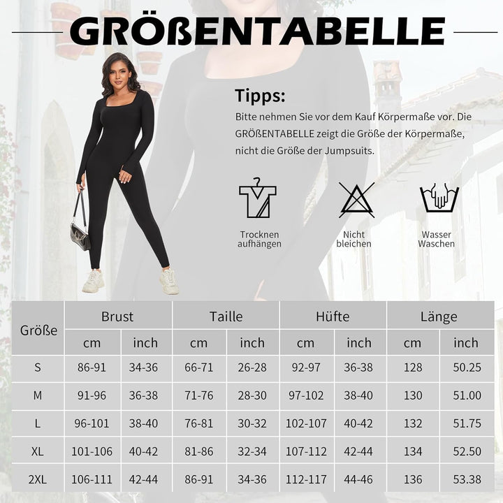 SHAPERIN Damen Jumpsuit Yoga Langarm Trainingsanzüge Hohe Taille Sportkleidung Damen Set Bodycon Bod