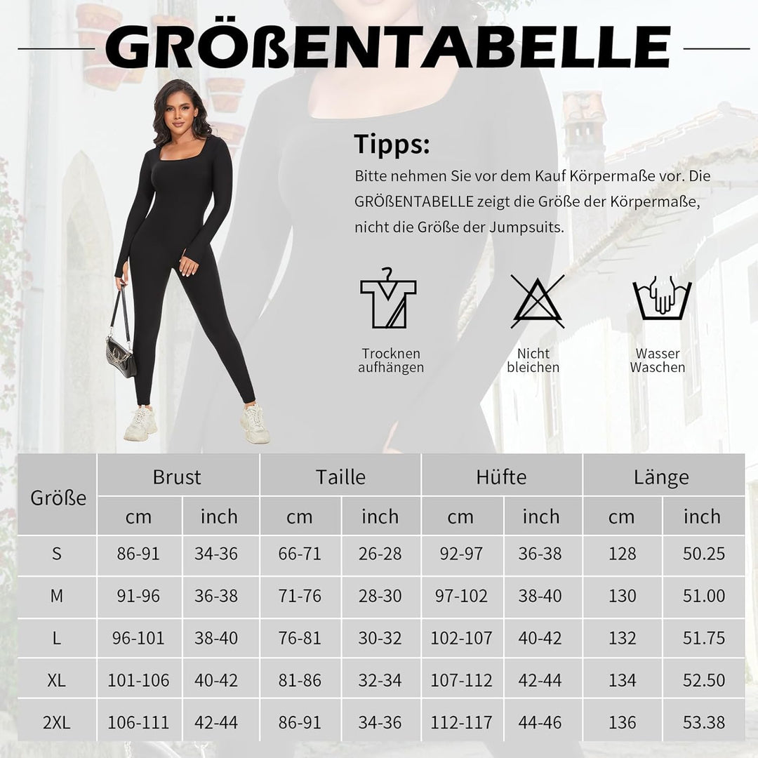 SHAPERIN Damen Jumpsuit Yoga Langarm Trainingsanzüge Hohe Taille Sportkleidung Damen Set Bodycon Bod
