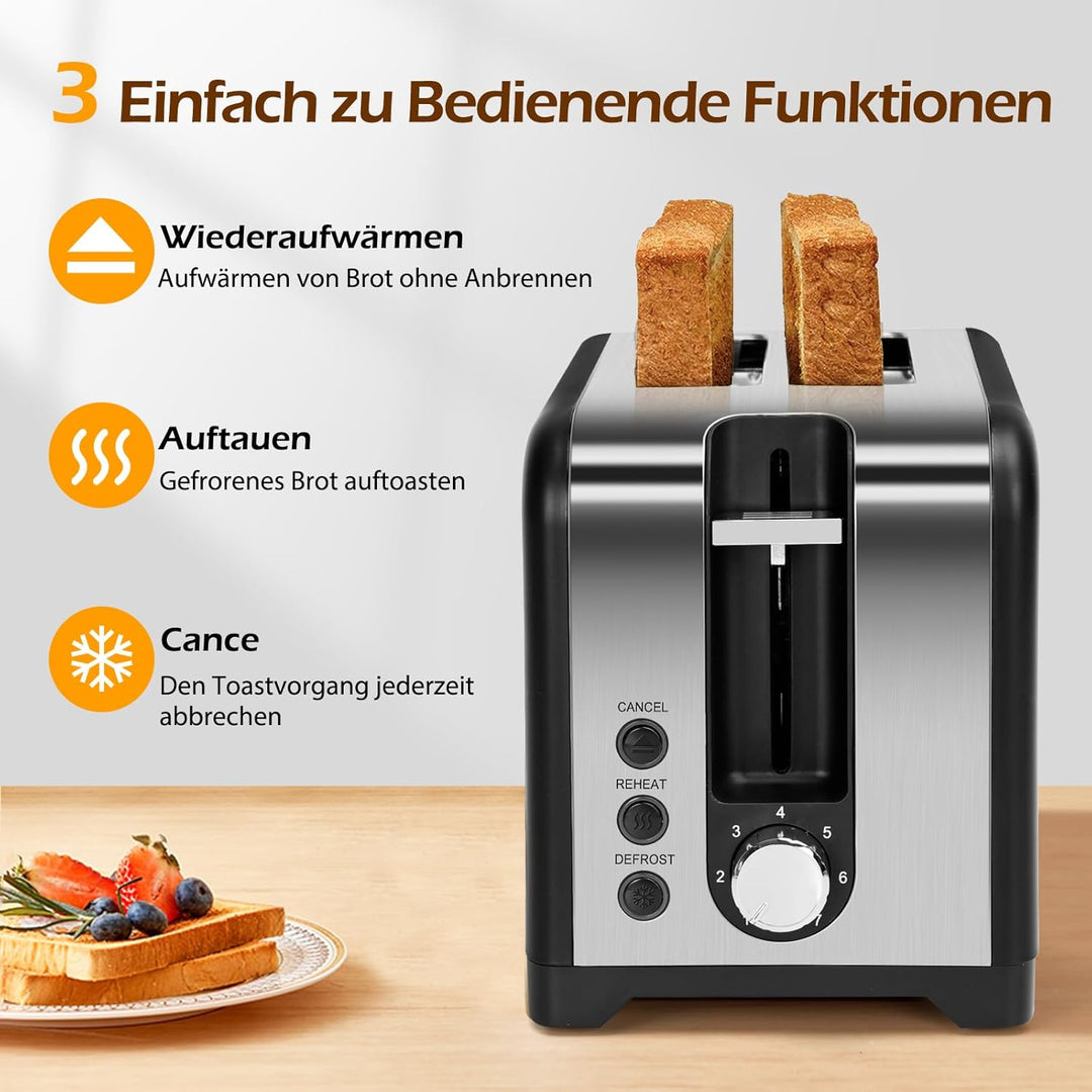 Taylor Swoden Toaster 2 Scheiben, Edelstahl Toaster mit 7 Einstellbare Bräunungsstufen, Auftaufunkti
