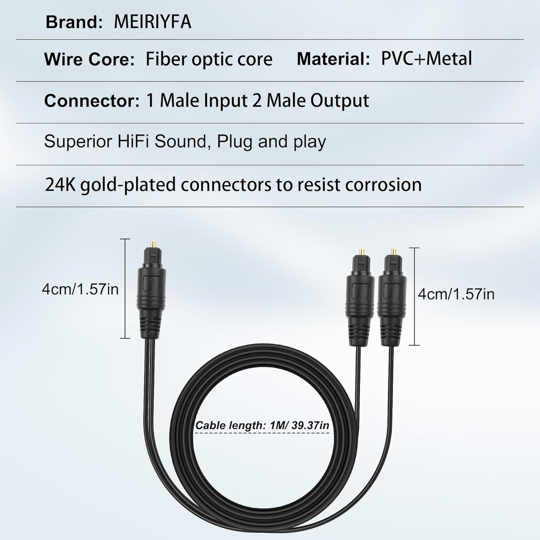 MEIRIYFA Digitaler Optischer Splitter Adapter 1 in 2 Out, 1M Toslink Digital Fiber Optic Audio Split