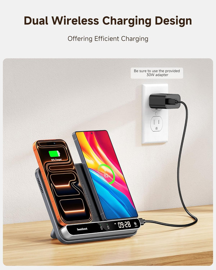 Dual Induktive Ladestation für 2 Handys, 30W Doppel Handy Ladestation für iPhone Air/17 Pro/17 Pro M