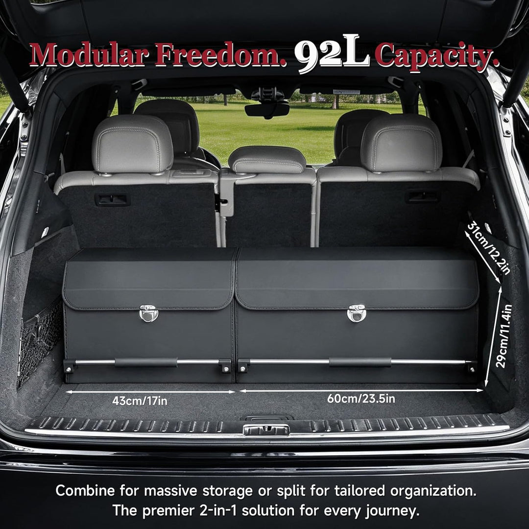 Kofferraum Organizer mit Deckel, 2-in-1 Modular XXL Aufbewahrungsbox aus Hochwertigem Nappa-Leder, T