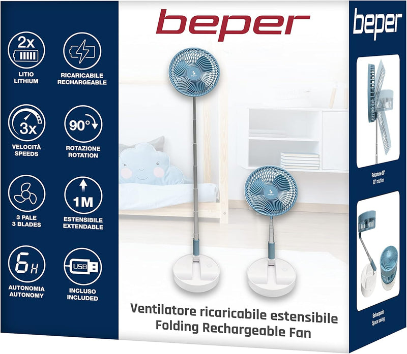 BEPER P206VEN450 Mini Ventilator Ausziehbarer mit Akku –USB Ventilator Kraftvoller Ausziehbar Bis zu