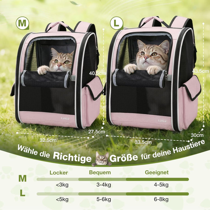 Lekesky Katzen Rucksack Hunderucksack für Mittel/Kleine Haustiere(2-8KG), KatzenRucksack mit Netzfen