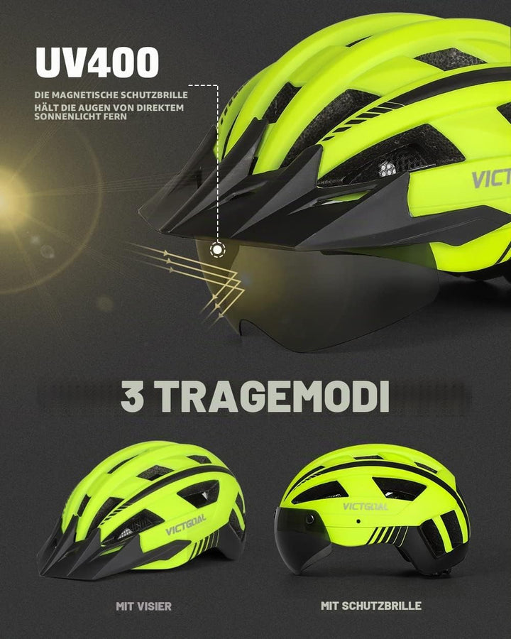 VICTGOAL Fahrradhelm MTB Mountainbike Helm mit magnetischem Visier Abnehmbarer Sonnenschutzkappe und