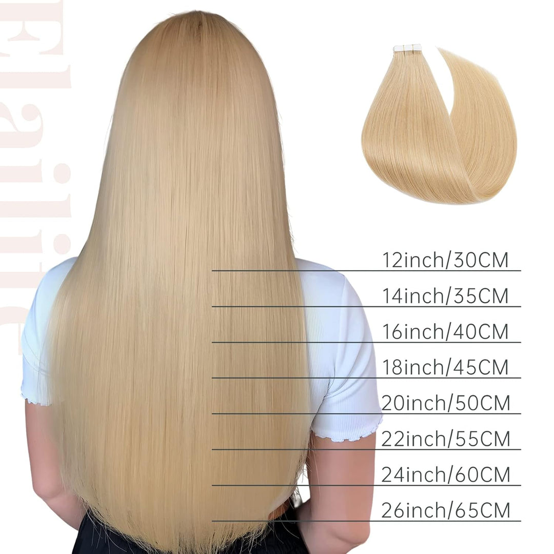 Elailite Echthaar Extensions Tape in #24 Mittelblond, 20 Stück/Packung Real Human Hair, 60cm Haarver