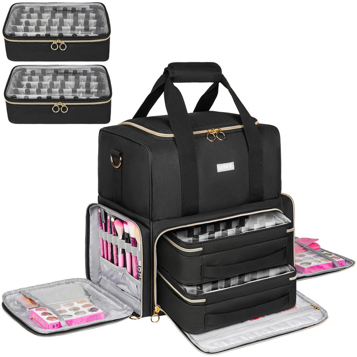 Nagellack Tasche,Doppelschichtige Nagellack Aufbewahrung Organizer Tasche für 80 Flaschen (15 ml) un