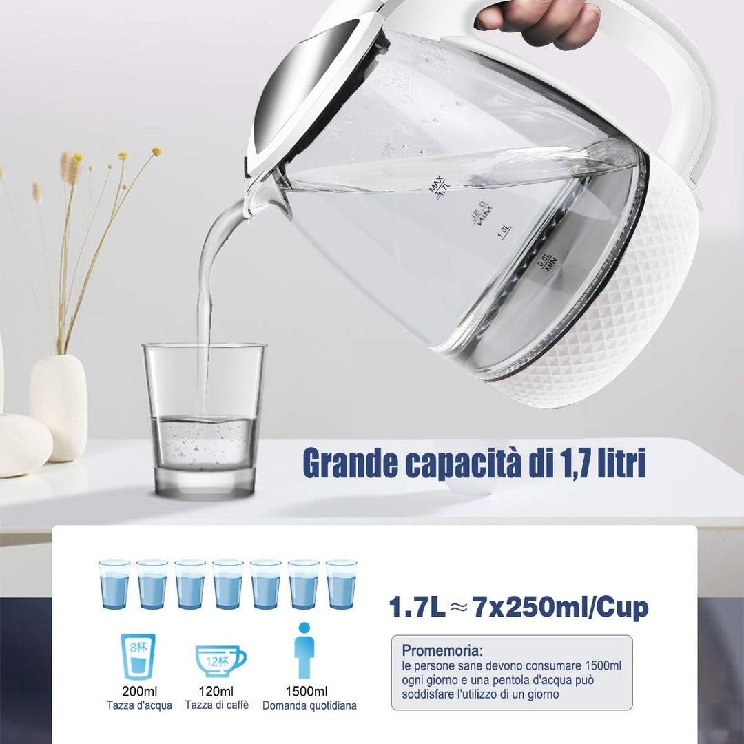 EXTRASTAR Elektrischer Wasserkocher aus Glas mit blauem LED-Licht, bpa, automatischer Abschaltung un