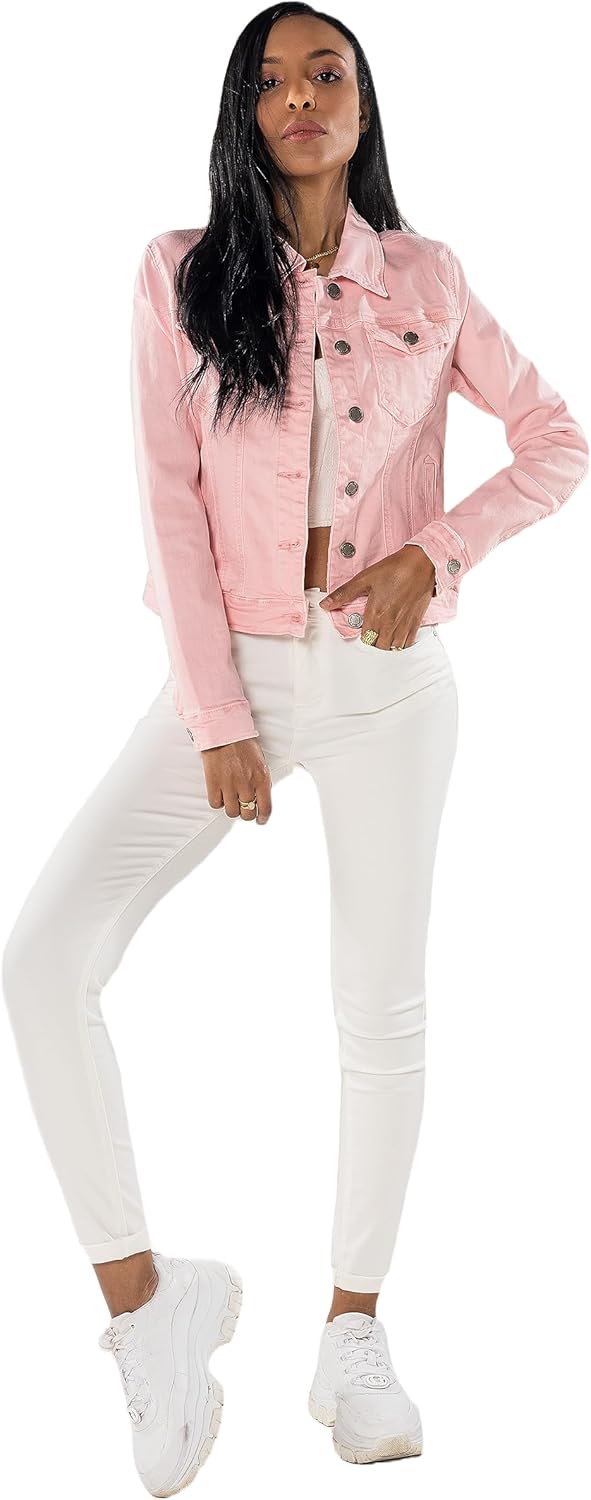 Nina Carter J212 Damen Slim-Fit Jeansjacke – Farbige Übergangsjacke mit Kent-Kragen und Taschen – Fr