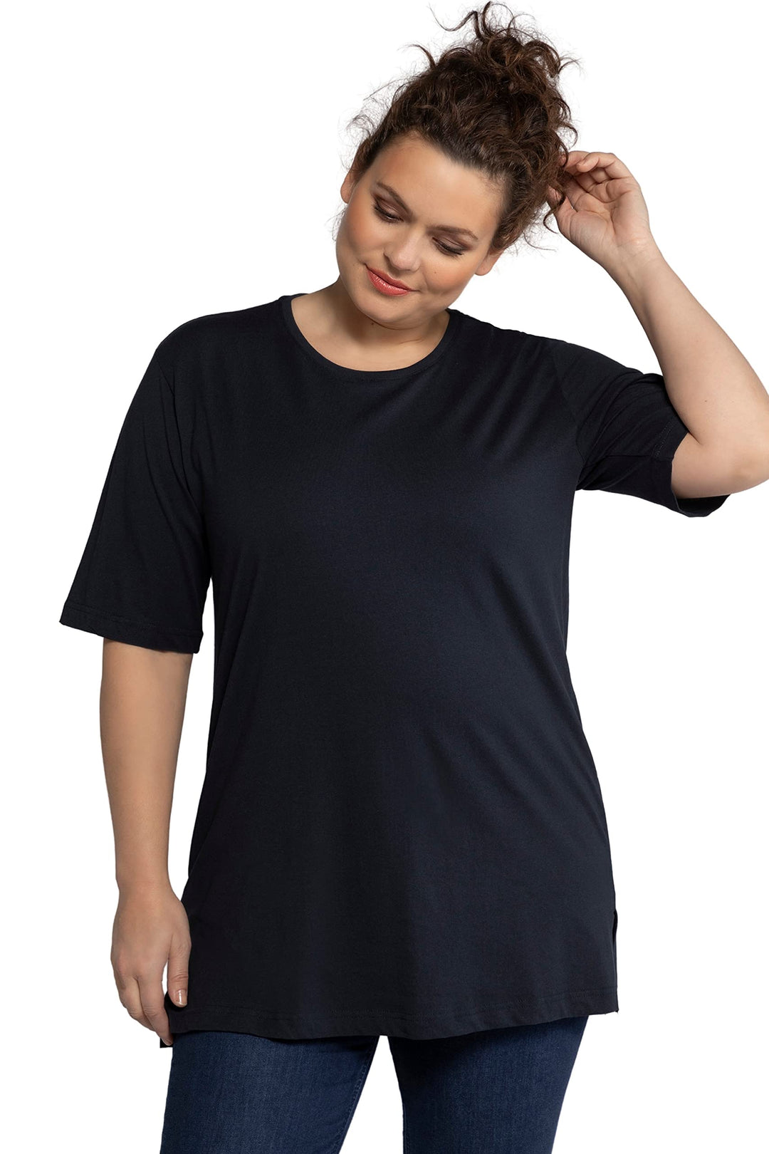 Ulla Popken Damen Basic, Rundhals T-Shirt 46-48 Blauschwarz, 46-48 Blauschwarz