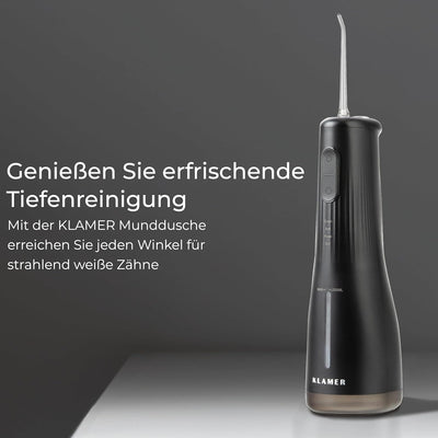 KLAMER Munddusche, Water Flosser mit 2 Aufsätzen für effektive Reinigung der Zähne und Zahnzwischenr