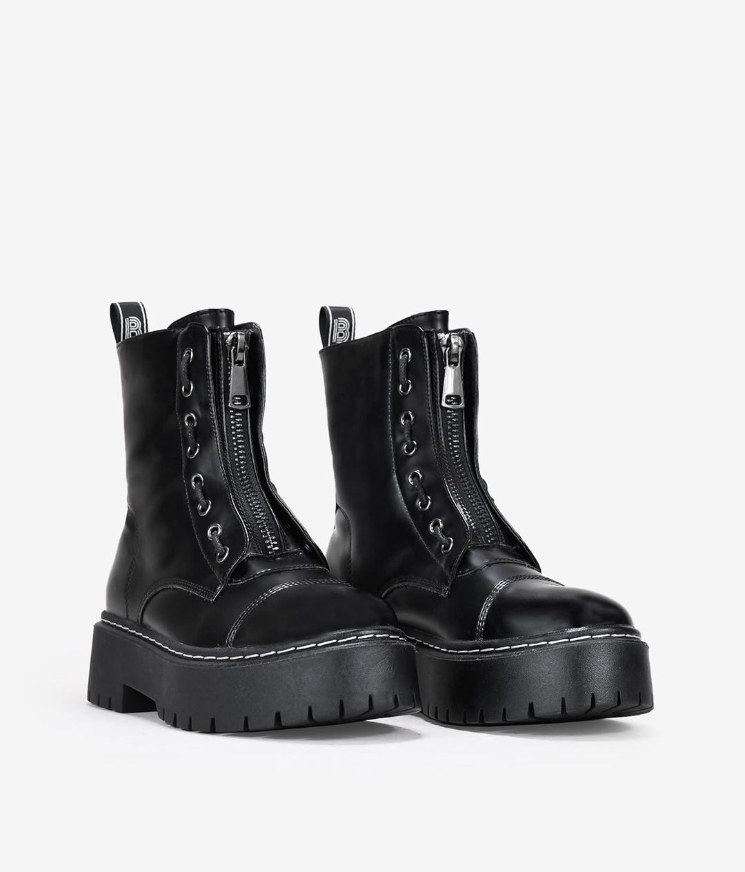 BOSANOVA Militär-Stiefel mit gezackter Plattform und Schnürung oben, mit Reissverschluss, für Damen