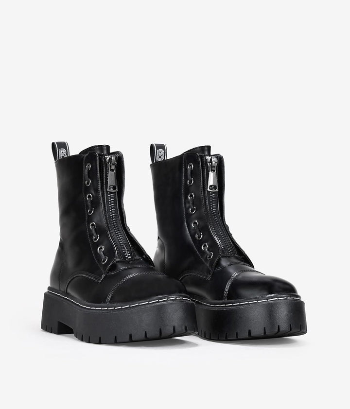 BOSANOVA Militär-Stiefel mit gezackter Plattform und Schnürung oben, mit Reissverschluss, für Damen