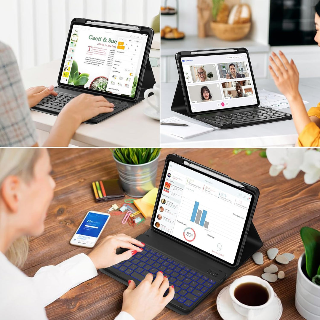 Tastatur mit Hülle für iPad 11./10. Generation 2025 2022, Schwarz, Schwarz