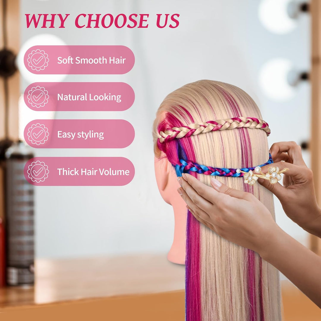 Trainingsköpfe, 28 Zoll Frisierkopf für Friseure, 100% Kunstfaser Haar Übungskopf, mit DIY Strickset