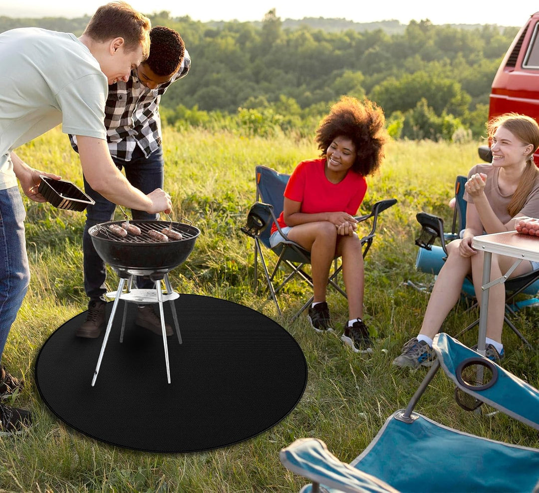 Rund Feuerfeste Unterlage, 120cm/48in BBQ Hitzeschutzmatte Wiederverwendbar Gross Grillmatte FüR Gas