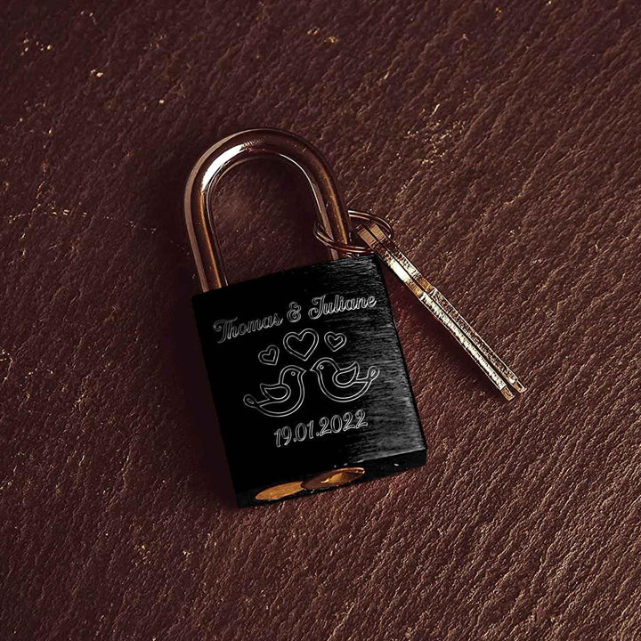 GRAVURZEILE Liebesschloss mit Gravur und Schlüssel - Personalisiertes Schloss - Personalisierte Gesc