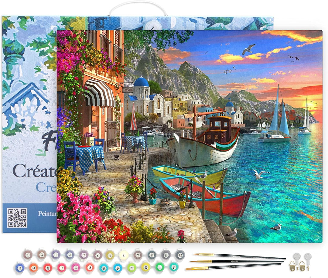 Figured'Art Malen Nach Zahlen Erwachsene Mit Rahmen Kleiner Hafen - Paint by Numbers Basteln DIY Bas
