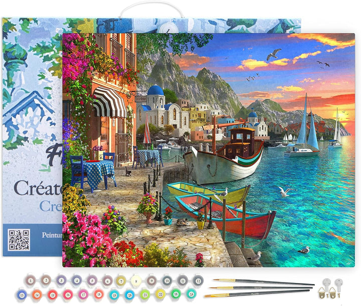 Figured'Art Malen Nach Zahlen Erwachsene Mit Rahmen Kleiner Hafen - Paint by Numbers Basteln DIY Bas