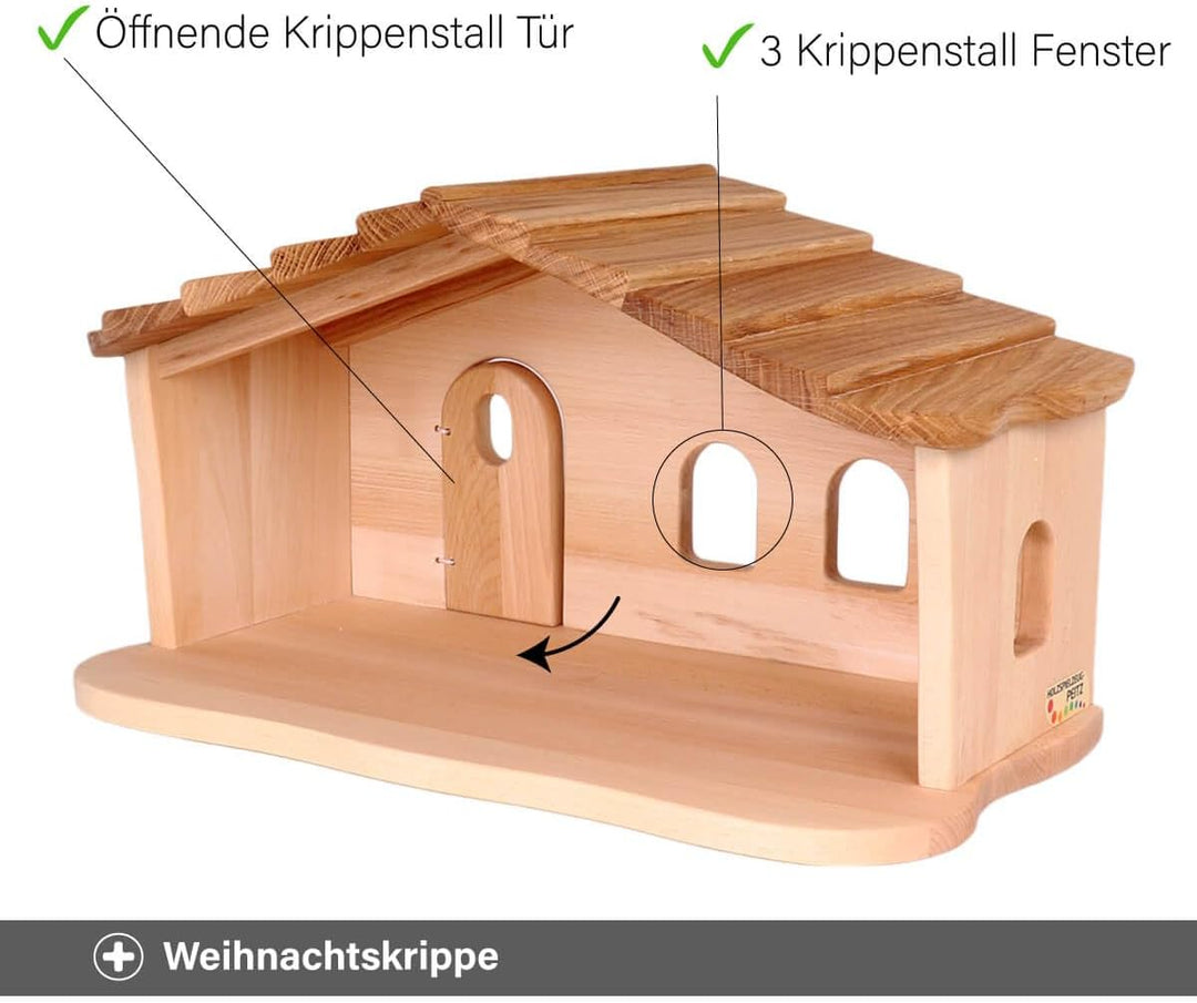 Holzspielzeug Peitz Weihnachtskrippe aus Holz | Krippenstall mit Stall und Hauptraum | Vielseitig al