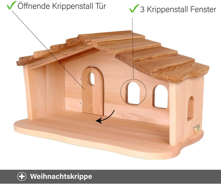 Holzspielzeug Peitz Weihnachtskrippe aus Holz | Krippenstall mit Stall und Hauptraum | Vielseitig al