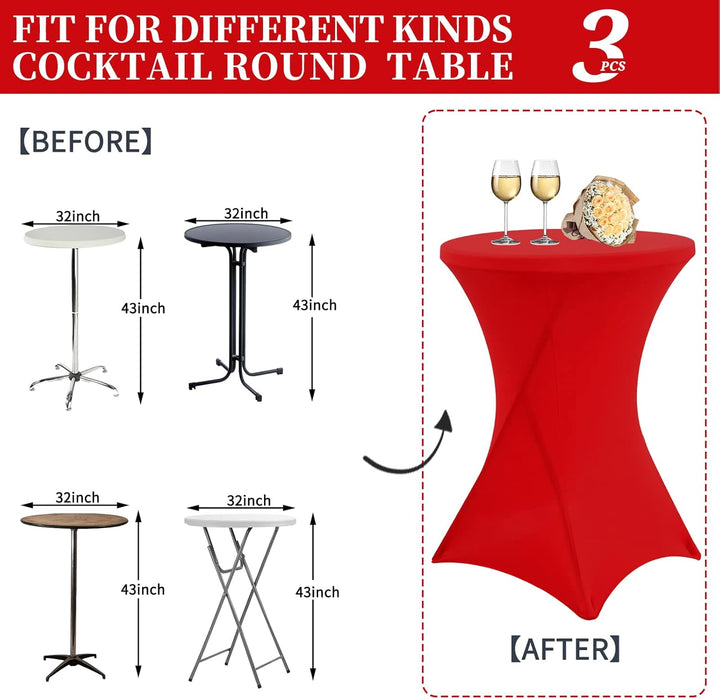 3 Stück Rot Stehtisch Hussen Stehtische, Stehtischhusse für Ø 80-85 cm Stehtische und Bistrotische,