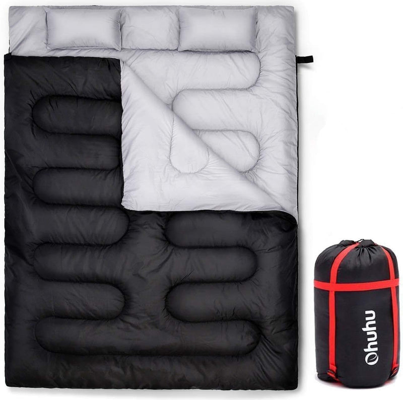 Ohuhu Dicker Doppelte Schlafsack 220 x 150cm Erwachsene Deckenschlafsack mit 2 Gratis Kissen und ein