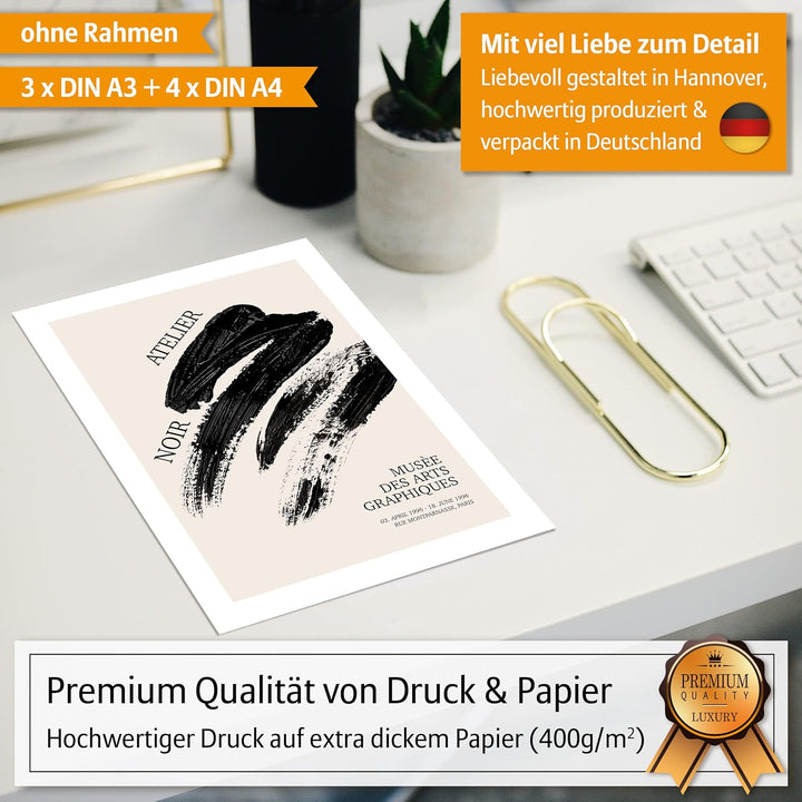 Hyggelig Home Premium Poster Set - 7 hochwertige Poster im Kunstdruck schwarz weiss beige abstrakt a