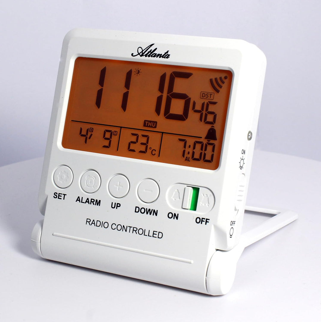 Atlanta Funkwecker Digital LCD Reisewecker Licht Snooze Temperatur - 1805/0 Weiss
