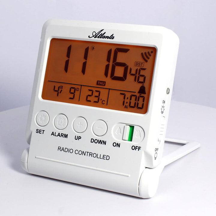 Atlanta Funkwecker Digital LCD Reisewecker Licht Snooze Temperatur - 1805/0 Weiss