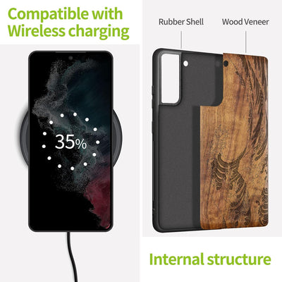 Carveit Handyhülle für Galaxy S22 Case [Holz und TPU Silikon Hybrid hülle] Stossfeste Stossstange ha